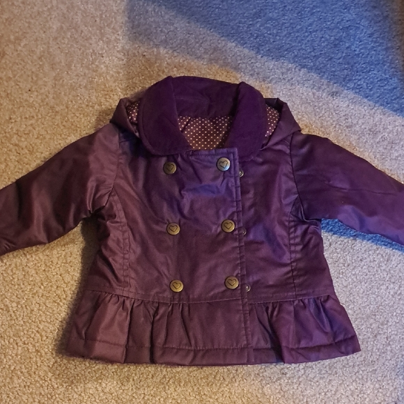 George Purple Kids Pea Coat with Polka Dot Lining - Picture 1 of 3